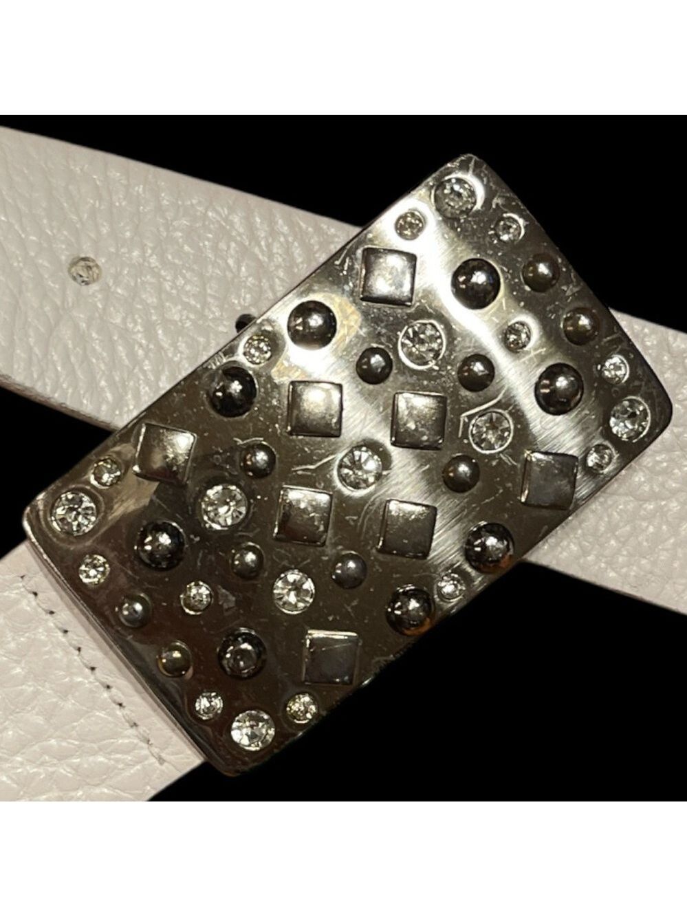 Y2K Rhinestone Statement Belt White Leather 90s 2000s Glam